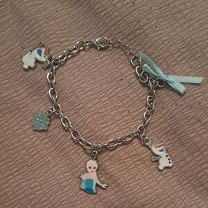 Disney Silver-Tone Frozen Charm Bracelet with Light Blue Accents
